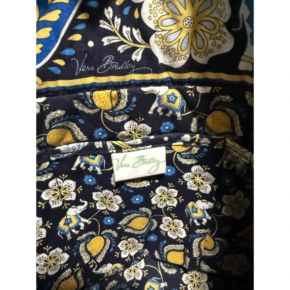 Vera Bradley Elephant Paisley Quilted Tote Bag and Tablet Pouch Set Navy Yellow